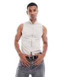 [ASOS DESIGN] ASOS DESIGN muscle fit rib tank with double ended zip in stone-Neutral 2XL Silver Cloud
