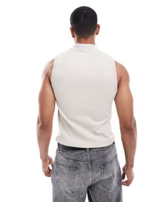 ASOS DESIGN MUSCLE FIT RIB TANK WITH DOUBLE-ENDED ZIP 