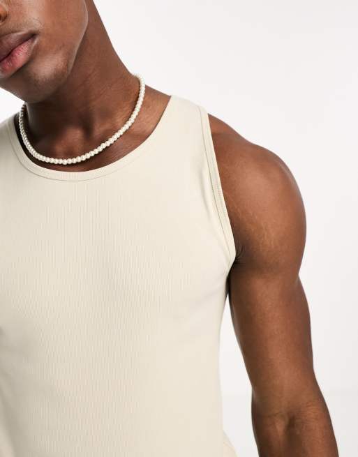 ASOS DESIGN muscle fit rib vest in beige , 2 of 4
