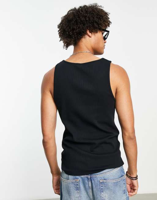 ASOS Design muscle fit rib vest in black | ASOS