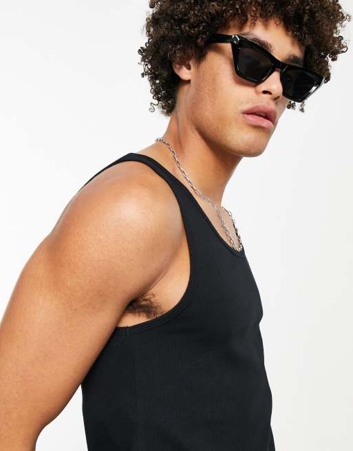 ASOS Design muscle fit rib vest in black | ASOS