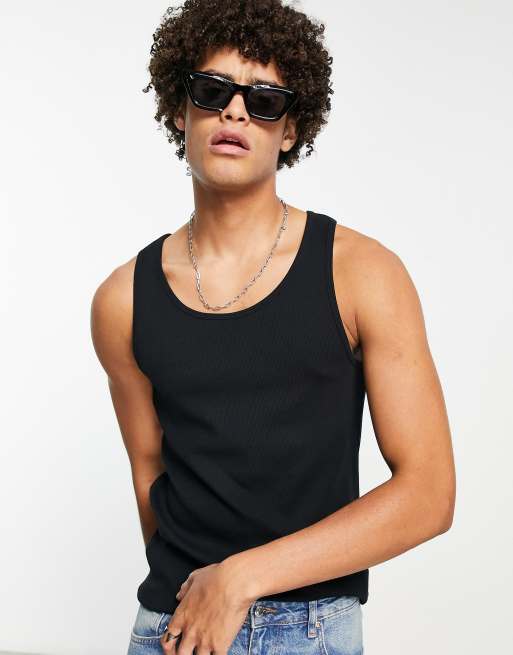 ASOS Design muscle fit rib vest in black | ASOS