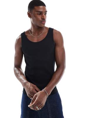 ASOS DESIGN muscle fit rib vest in black