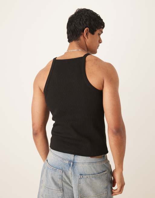 ASOS DESIGN muscle fit rib vest in black, 3 of 4
