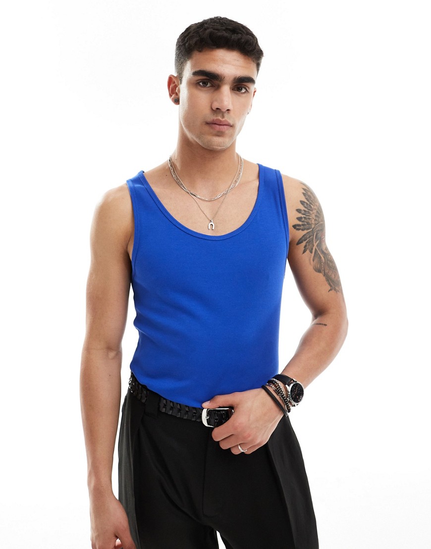 ASOS DESIGN muscle fit rib vest in blue
