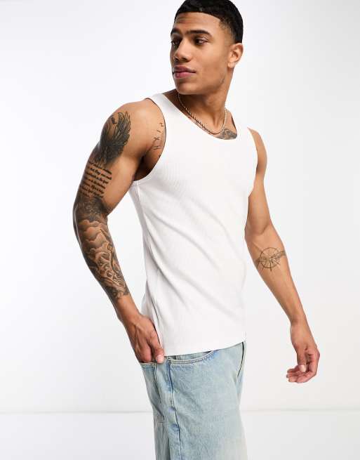 ASOS DESIGN muscle fit rib vest in white