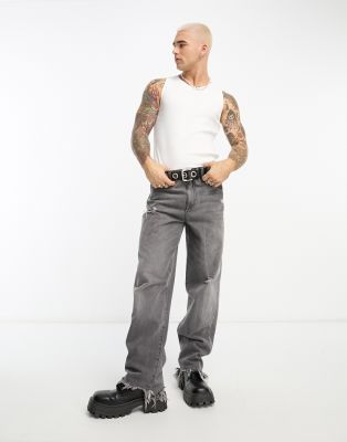 Weekday Unisex Astro loose fit wide leg jeans in tuned black
