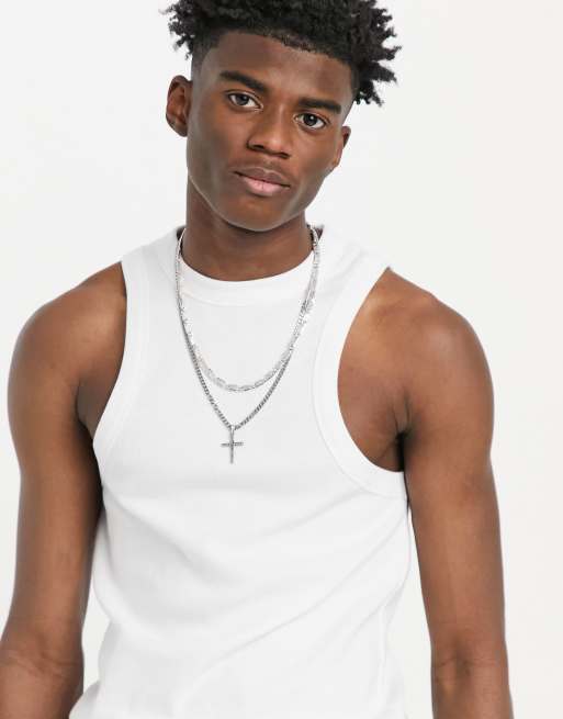 ASOS DESIGN muscle fit rib vest with racer neck in white, 3 of 4