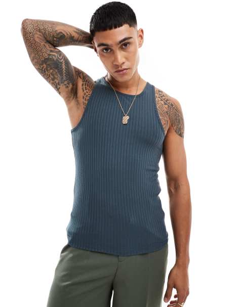 ASOS DESIGN muscle fit rib with high neck in charcoal - view 1