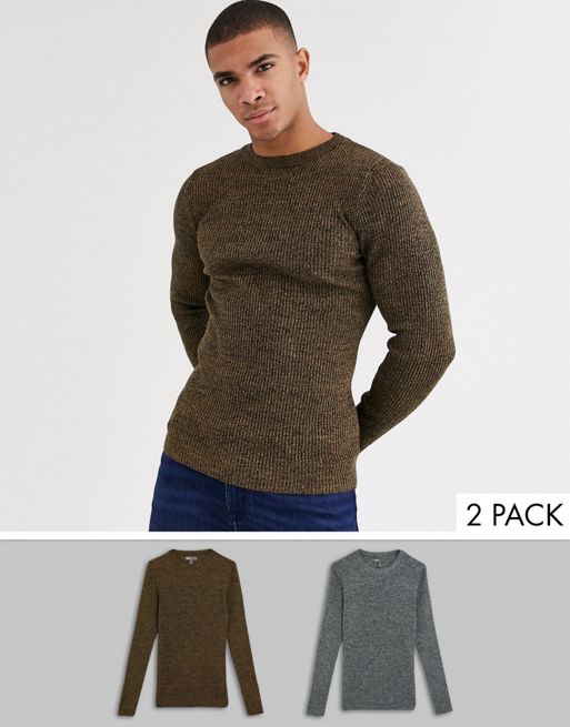 Muscle Fit Ribbed Crew Neck Sweater