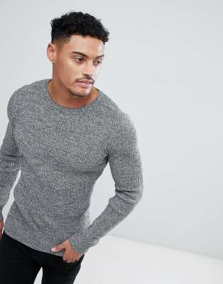 ASOS DESIGN muscle fit ribbed jumper in black & white twist | ASOS