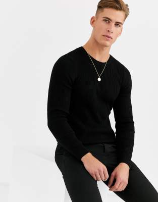 muscle fit ribbed jumper