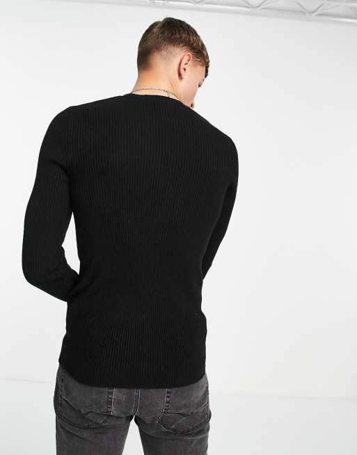 Mens black shop ribbed jumper