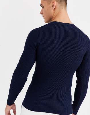 muscle fit ribbed jumper