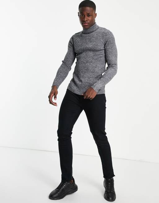 ASOS DESIGN muscle fit turtle neck jumper in black