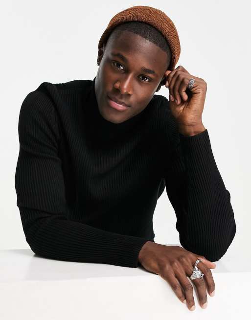 Black ribbed polo neck jumper online