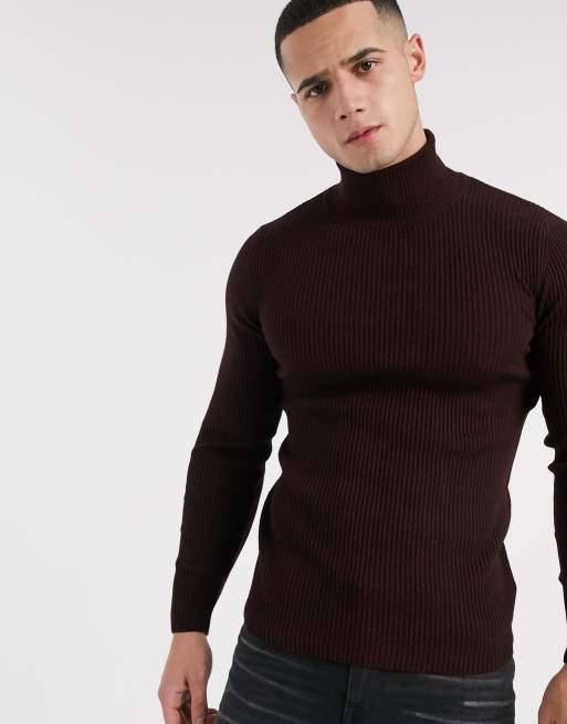 Mens burgundy 2024 roll neck