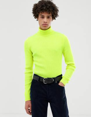 neon green roll neck jumper