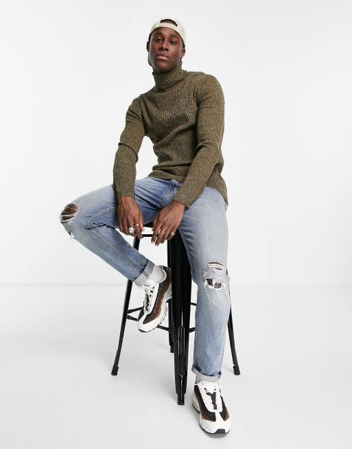 Muscle Roll Neck Ribbed Jumper