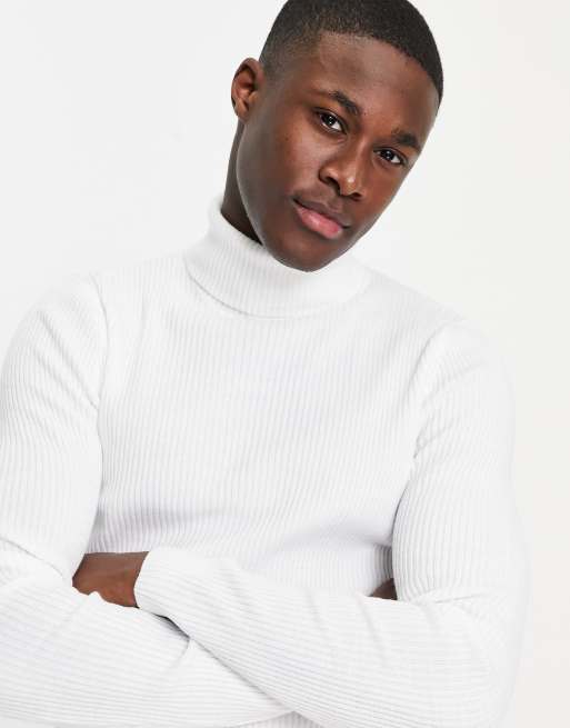 White ribbed hotsell roll neck jumper