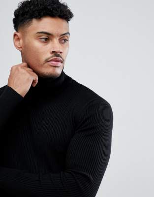 ribbed roll neck jumper mens