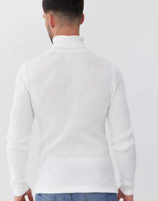 white ribbed roll neck jumper