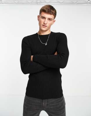 muscle fit ribbed sweater