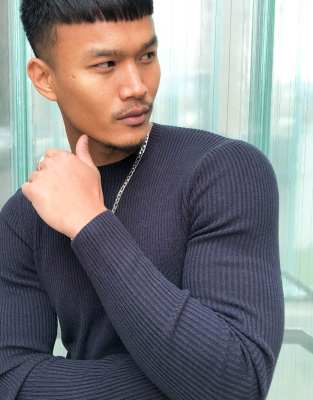muscle fit ribbed sweater
