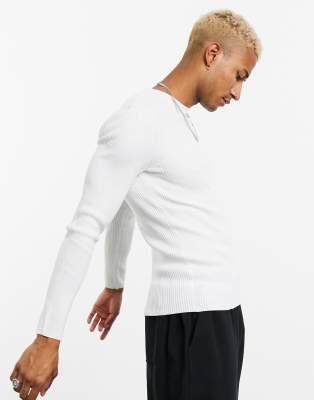 muscle fit ribbed sweater