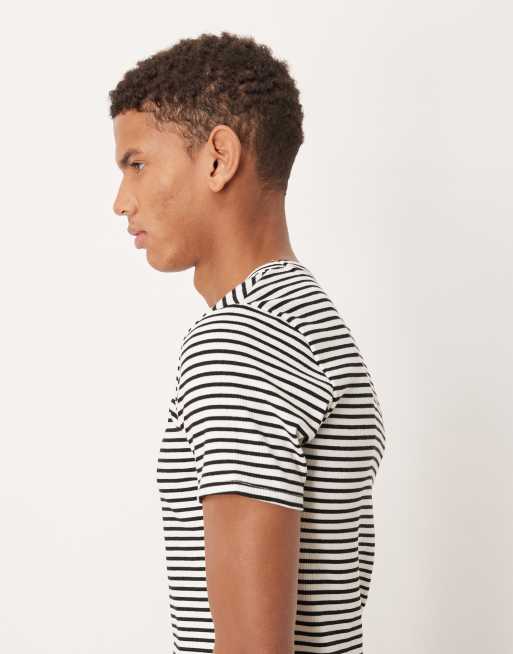 ASOS DESIGN muscle fit ribbed t-shirt in black and white stripe, 4 of 5