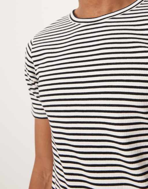ASOS DESIGN muscle fit ribbed t-shirt in black and white stripe, 5 of 5
