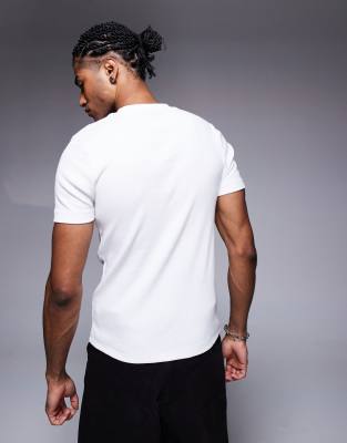 Asos Design Muscle Fit Ribbed T-shirt With Henley Neck In White