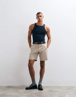 Asos Design Muscle Fit Ribbed Tank With Square Neck In Brown