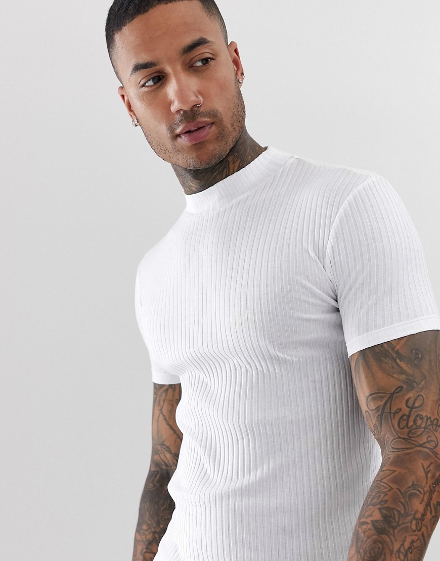 ASOS DESIGN muscle fit ribbed turtle neck in white