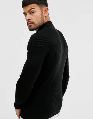 black polo neck ribbed jumper