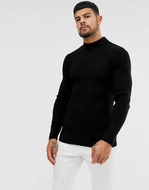 ASOS DESIGN muscle fit ribbed turtleneck sweater in black