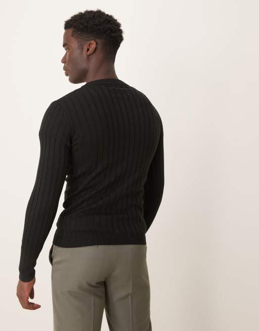 Waffle Knit Asos Muscle Fit Jumper ASOS DESIGN Muscle Fit Ribbed V