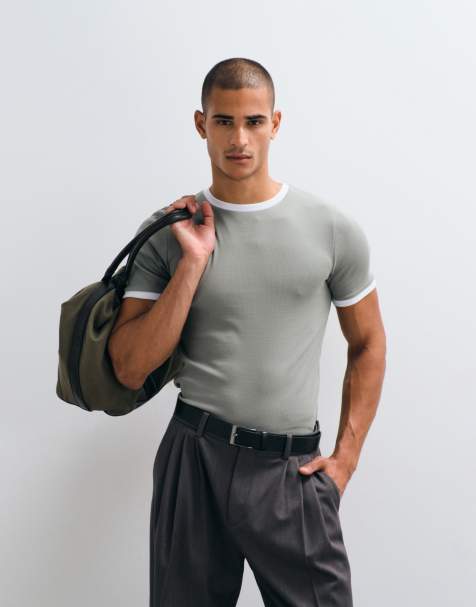 ASOS DESIGN muscle fit ringer t-shirt i grön ribb - view 1