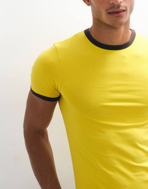 ASOS DESIGN muscle fit ringer t-shirt i gult, 2 av 5