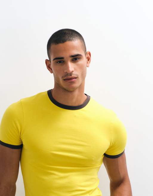 ASOS DESIGN muscle fit ringer t-shirt i gult, 4 av 5