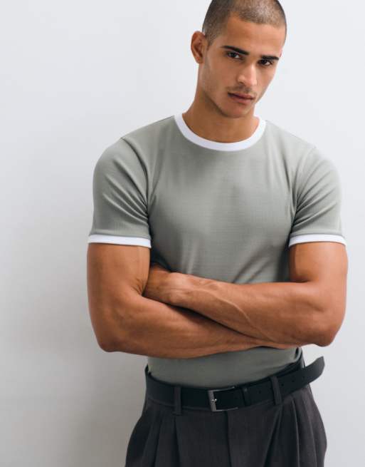 ASOS DESIGN muscle fit ringer t-shirt in green rib, 2 of 5