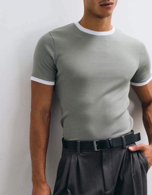 ASOS DESIGN muscle fit ringer t-shirt in green rib, 4 of 5