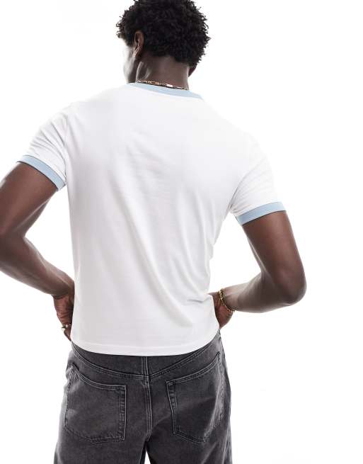 ASOS DESIGN muscle fit ringer t-shirt in white with angel chest print, 4 of 4