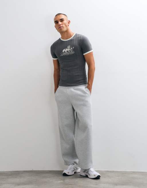 ASOS DESIGN muscle fit ringer t-shirt with horse graphic in charcoal, 3 of 5