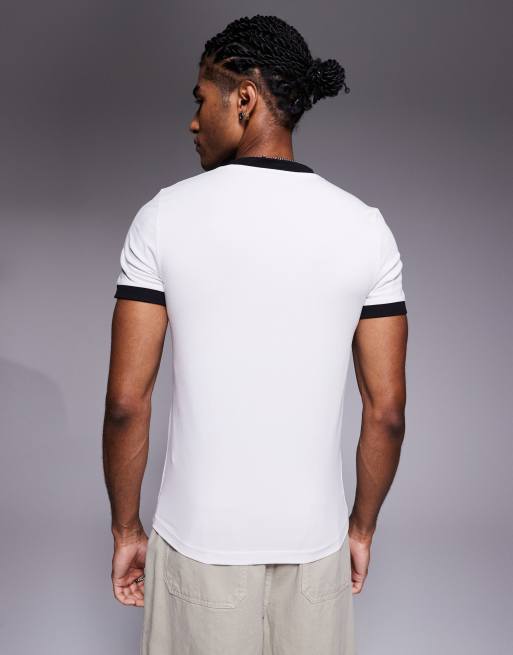 ASOS DESIGN muscle fit ringer T-shirt with lucky graphic in light gray