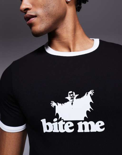 ASOS DESIGN muscle fit ringer t-shirt with slogan text graphic in black , 5 of 5