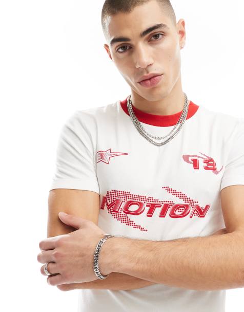 ASOS DESIGN muscle fit ringer t-shirt with sports front print in white - view 1