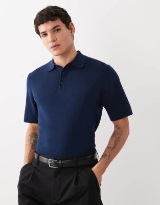 Asos Design Muscle Fit Short Sleeve Knit Polo In Blue