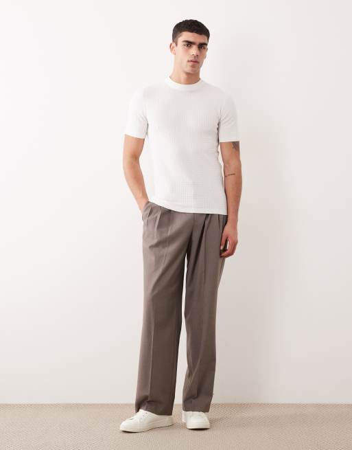 ASOS DESIGN muscle fit short sleeve knitted waffle crew neck t-shirt in cream, 3 of 5