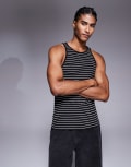 [ASOS DESIGN] ASOS DESIGN muscle fit singlet in black and white stripe-Multi M Black & white
